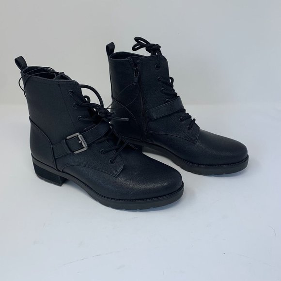 Soul by Naturalizer Quaid Combat Boots Womens 7.5 M Black Side Zip Lace-up S0495